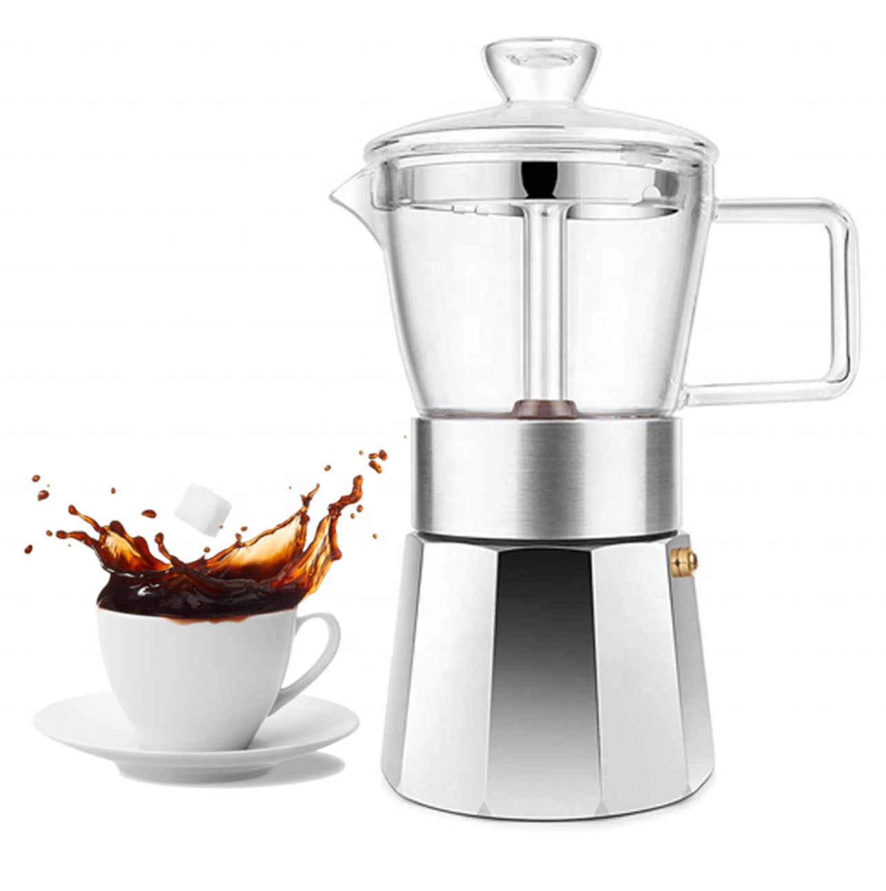 Electric Stovetop Espresso Maker Greca Coffee Maker Moka Pot Stainless & 9  Cups